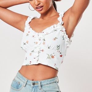 White floral frill strap top